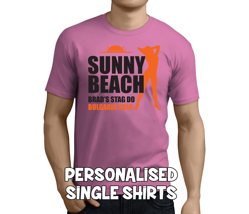 Sunny Beach Colour Custom Stag T-Shirt - Any Name - Party Tee