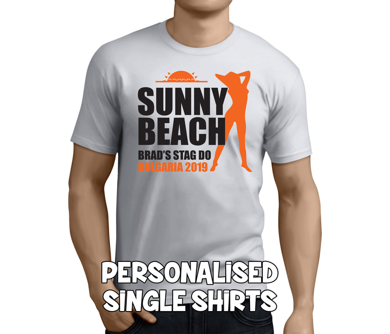 Sunny Beach Colour Custom Stag T-Shirt - Any Name - Party Tee