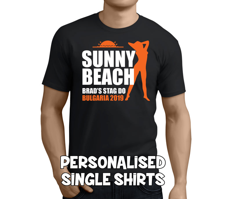 Sunny Beach White Custom Stag T-Shirt - Any Name - Party Tee