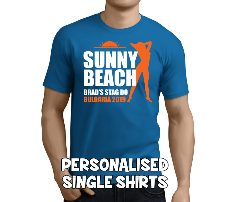 Sunny Beach White Custom Stag T-Shirt - Any Name - Party Tee