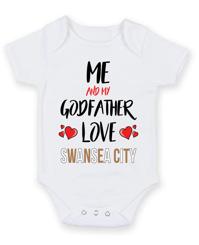 Me and My Godfather Love swansea city Personalised FOOTBALL TEAM Baby Grow