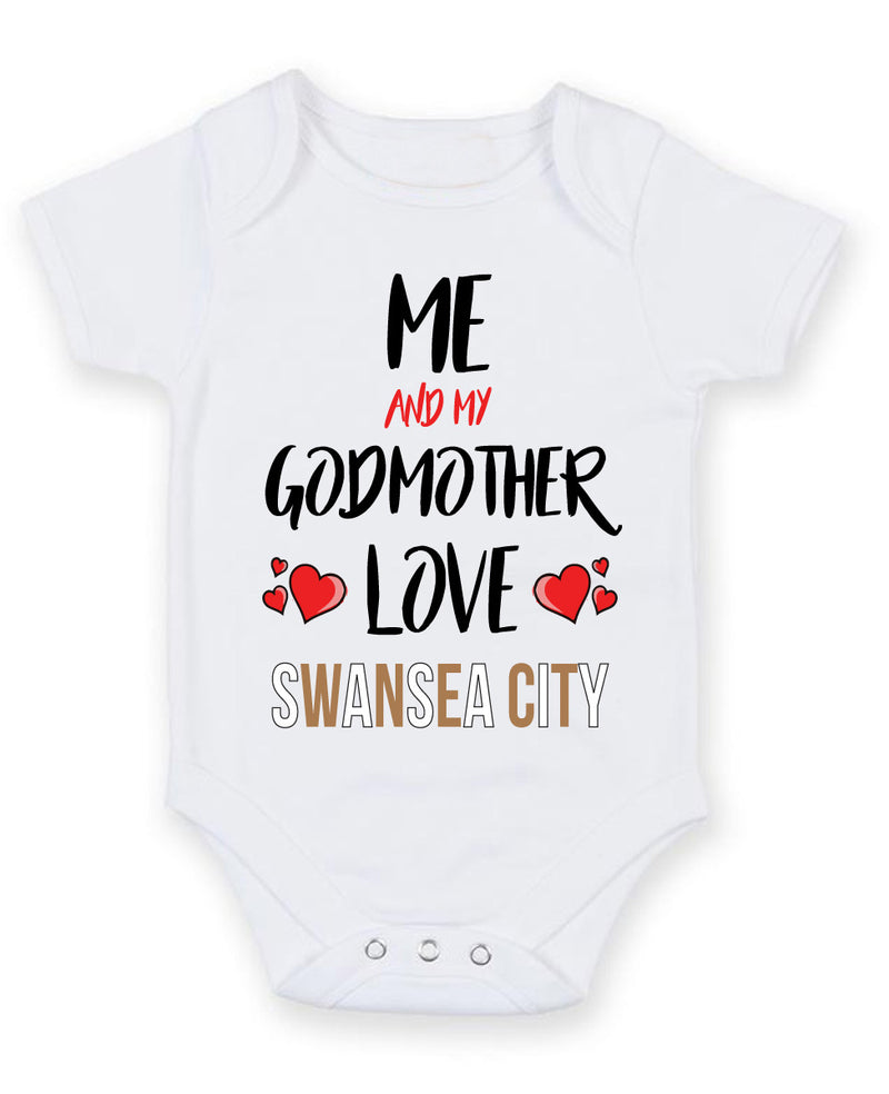 Me and My Godmother Love swansea city Personalised FOOTBALL TEAM Baby Grow