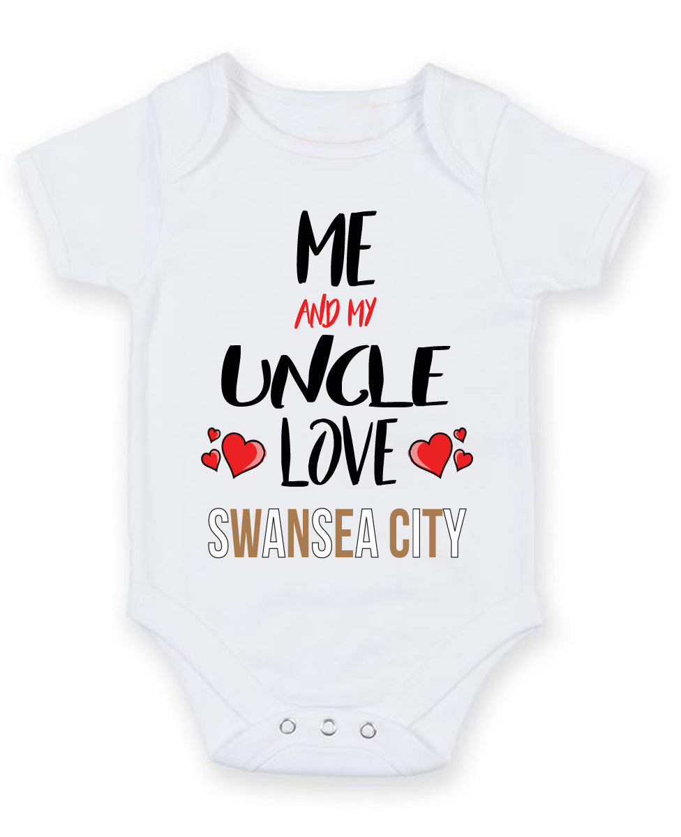 Me and My Uncle Love swansea city Personalised FOOTBALL TEAM Baby Grow