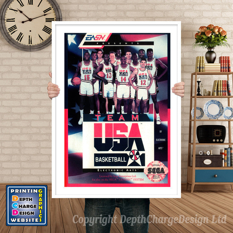 Team Usa Basketball - Sega Megadrive Inspired Retro Gaming Poster A4 A3 A2 Or A1