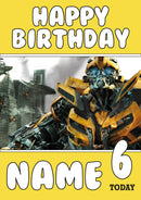 THEME INSPIRED Kids Adult Personalised Birthday Card Transformers Bumblebee Birthday Card