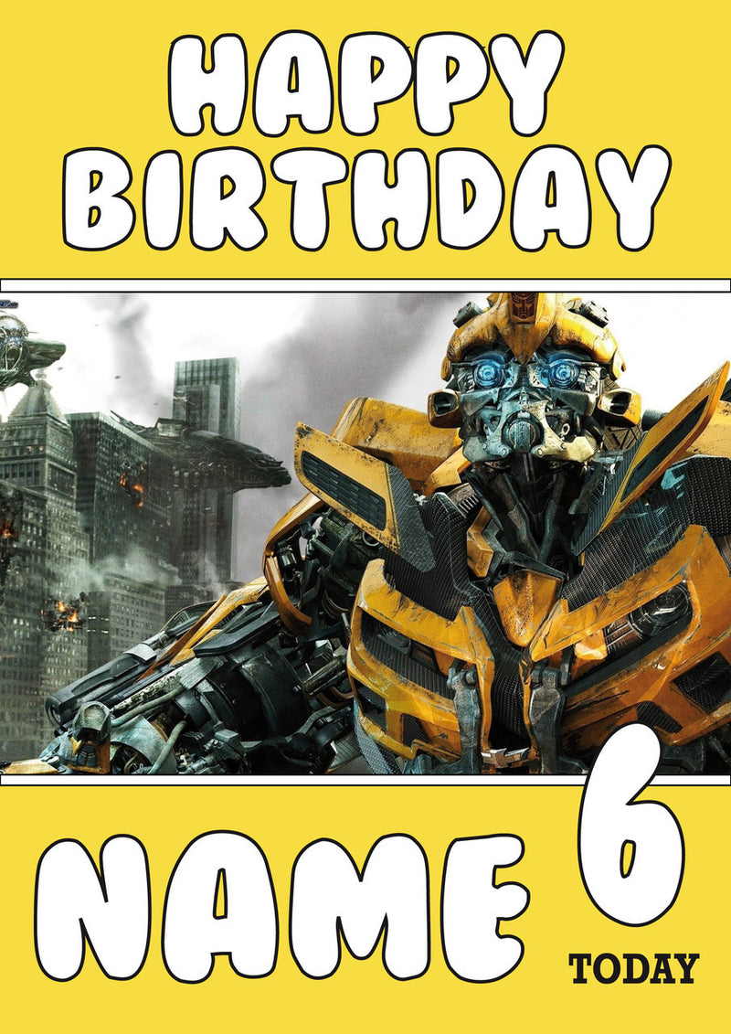 THEME INSPIRED Kids Adult Personalised Birthday Card Transformers Bumblebee Birthday Card