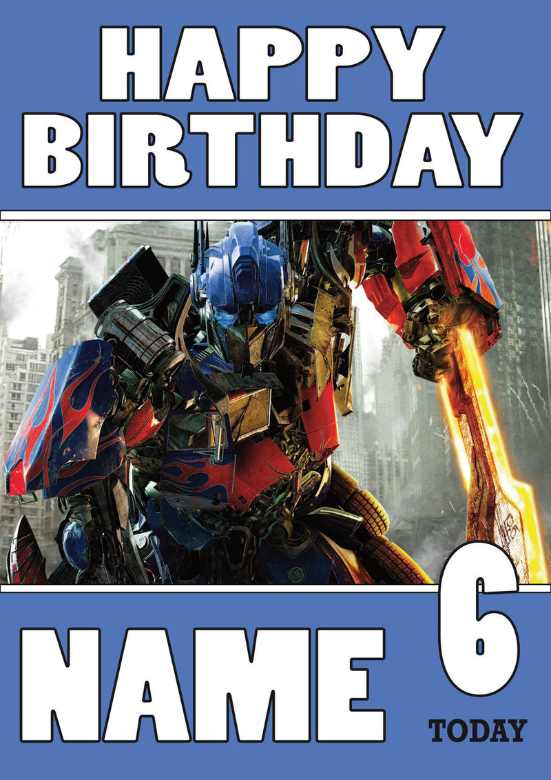 THEME INSPIRED Kids Adult Personalised Birthday Card Transformers Optimus Prime Birthday Card