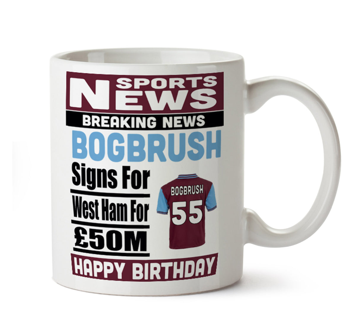 Personalised SIGNS FOR West Ham Football Mug Personalised Birthday Mug – printed mug product image 1