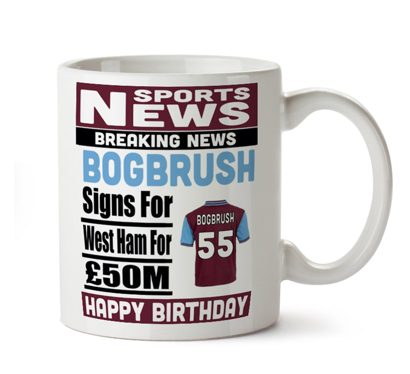 Personalised SIGNS FOR West Ham Football Mug Personalised Birthday Mug