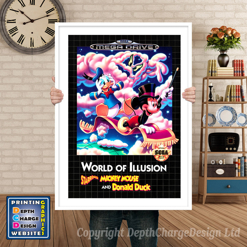 World Of Illusion Eu - Sega Megadrive Inspired Retro Gaming Poster A4 A3 A2 Or A1