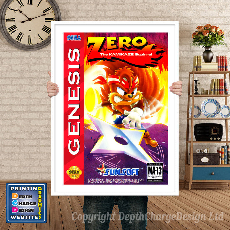 Zero The Kamikaze Squirrel - Sega Megadrive Inspired Retro Gaming Poster A4 A3 A2 Or A1
