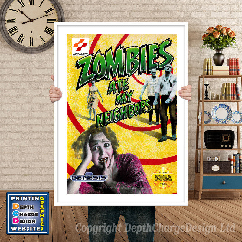 Zombies Ate My Neighbors - Sega Megadrive Inspired Retro Gaming Poster A4 A3 A2 Or A1