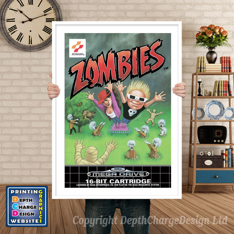 Zombies Ate My Neighbours Eu - Sega Megadrive Inspired Retro Gaming Poster A4 A3 A2 Or A1